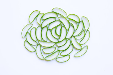 Aloe vera slices on white