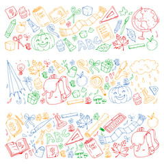 Fototapeta premium Vector seamless pattern with school and education icons.