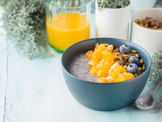 Chia pudding with tangerines and granola