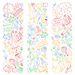Vector seamless pattern with school and education icons.