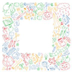 Vector seamless pattern with school and education icons.