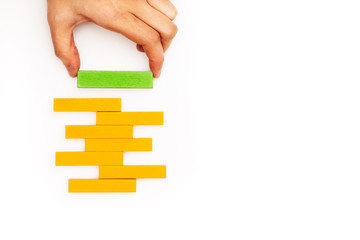 hand stacking wooden block with copy space
