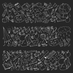 Vector seamless pattern with school and education icons.