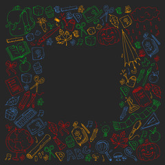 Vector seamless pattern with school and education icons.