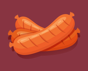 Grilled sausage. Isolated fresh meat icons. Vector illustration.