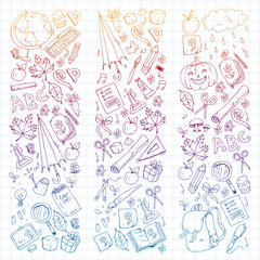 Fototapeta na wymiar Vector seamless pattern with school and education icons.