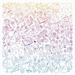 Vector seamless pattern with school and education icons.