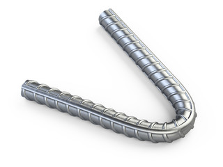 New curved reinforcements steel bar close up.