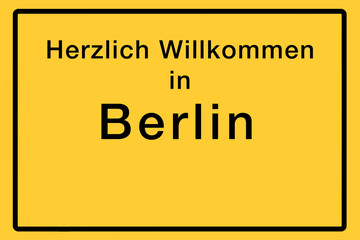 Symbolisches Ortsschild mit Willkommensgruß für ein deutsches Bundesland