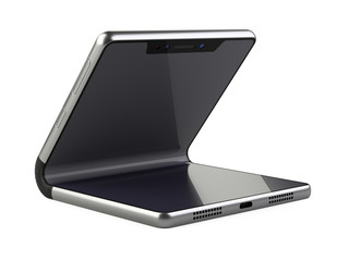 Flexible foldable smartphone concept. Device opening process - New technology.