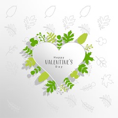valentine's day background with green leaves