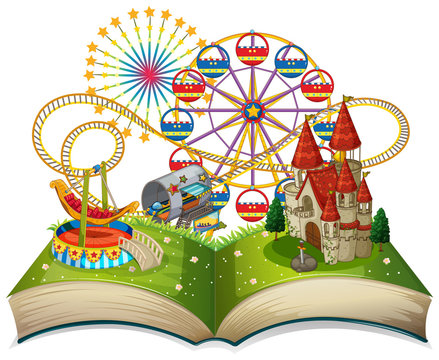 amusement park scene on open book clip art preview