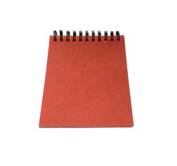The red paper notebook is isolated on a white background.