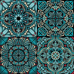 Colorful Moorish tiles.  Set Vintage multi-color painting in Oriental style. Vector seamless pattern.