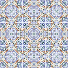 Tile Arabic pattern. Blue, brown, green, colors arabesques. Seamless vector pattern.