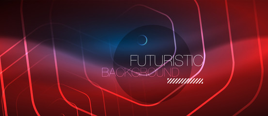 Fototapeta premium Neon glowing lines, magic energy space blue light concept, abstract background wallpaper design