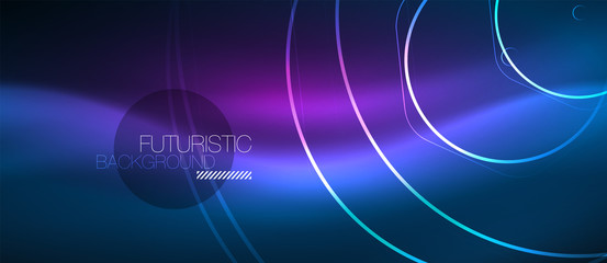 Neon glowing lines, magic energy space blue light concept, abstract background wallpaper design