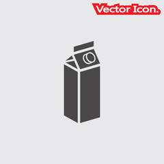 Milk or juice carton package icon isolated sign symbol and flat style for app, web and digital design. Vector illustration.