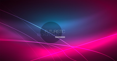 Digital technology abstract background - neon geometric design. Abstract glowing lines. Colorful techno background. Futuristic shape.