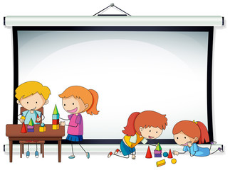 Doodle kids on projector screen template