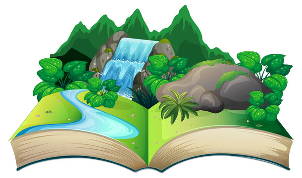 Open book with nature landscape