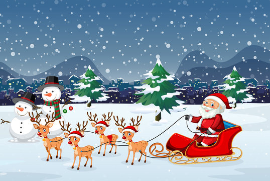 Santa riding  sleigh outdoor