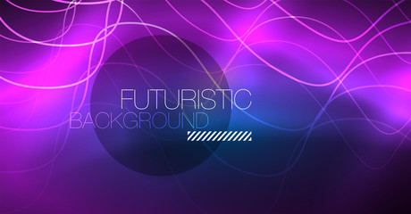 Glowing abstract wave on dark, shiny motion, Christmas and New Year magic space light. Techno abstract background