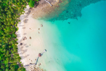 Aerial view of amazing angel sea beach turquoise water