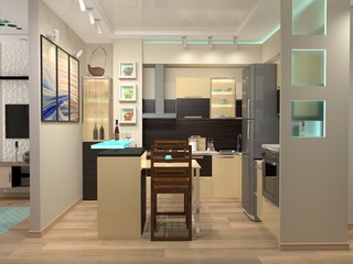 Interior visualization, interior design, 3D Illustration