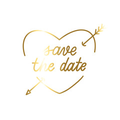 Save the date Hand Drawing gold Vector Lettering design.