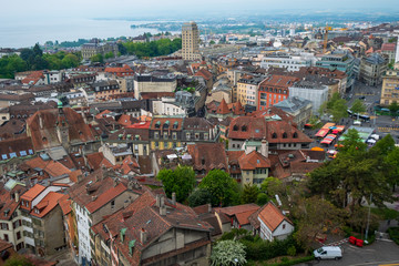 Lausanne aerial cityscape from cathedral