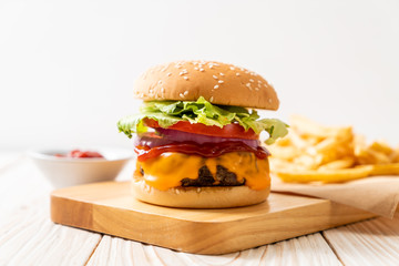 fresh tasty beef burger with cheese and ketchup