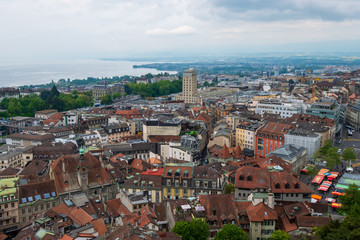 Fototapeta na wymiar Lausanne aerial cityscape from cathedral