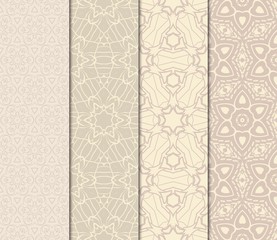 Set Of Pattern Of Abstract Geometric Flowers. Seamless Vector Illustration. For Design Greeting Cards, Backgrounds, Wallpaper, Interior Design. Tribal Ethnic Arabic, Fashion.