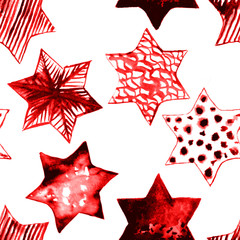 Seamless Watercolor Stars Pattern. Magic Festive Background. Hand Drawn Doodle Stars. Baby Design. Abstract Rapport for Wallpaper, Textile, Linen, Wrapping, Posters, Cards, Banner. New Year, Birthday 