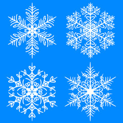Naklejka na ściany i meble Snowflake winter set. Vector silhouettes on blue background