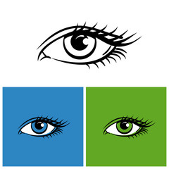 Eyes isolated on white, bright green and blue background. Vector illustration