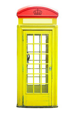 Obraz premium yellow telephone cabin in London city. isolated on white
