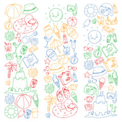 Beach and travel. Vector icons with summer vacation elements.