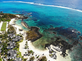 Mauritius island. Beautiful beach from helicopter