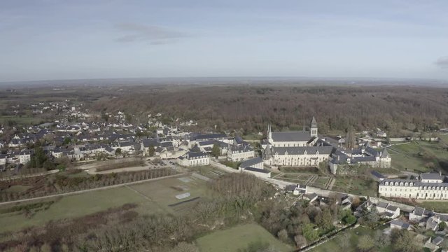 Aerial view of the Abbaye de Fontevraud in the Loire Valley, France.