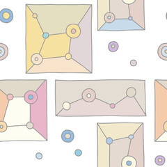 Seamless vector pink pattern. geometrical hand drawn background with rectangles, squares, triangles, dots. Print for wallpaper, packaging, wrapping, fabric. Line drawing, graphic design