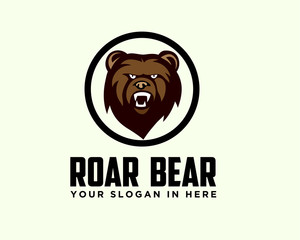 head bear roaring in circle logo design inspiration