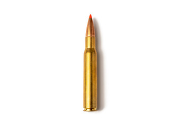 bullet from automatic rifle close up isolate on white background. Background texture