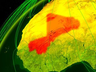 Mali on model of green planet Earth with international networks. Concept of digital communication and technology.