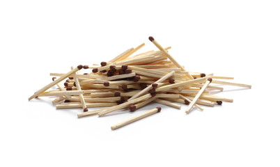 Pile of matches isolated on white background