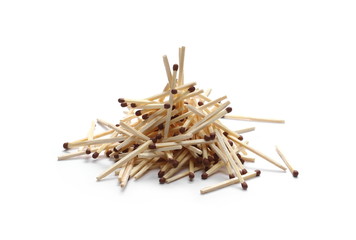 Pile of matches isolated on white background