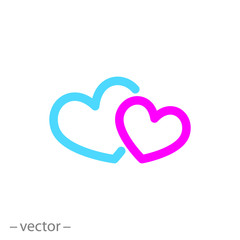 two hearts, icon, line sign, vector illustration