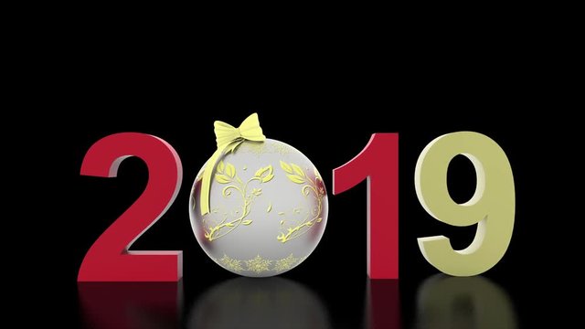 Animazione illustrazione 3D. Capodanno 2019. Nella decorazione Natalizia il numero nove sostituisce l'otto..