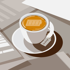 coffee with full battery as latte art on  top, recharge or refresh coffee concept - vector